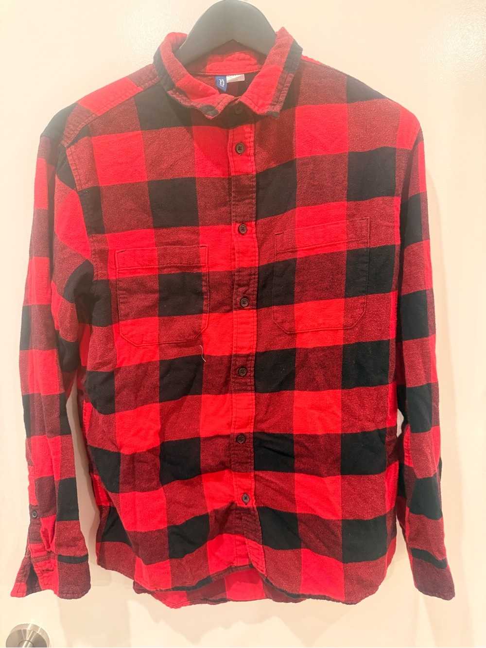 Men's Red and Black Plaid Button-Up Shirt